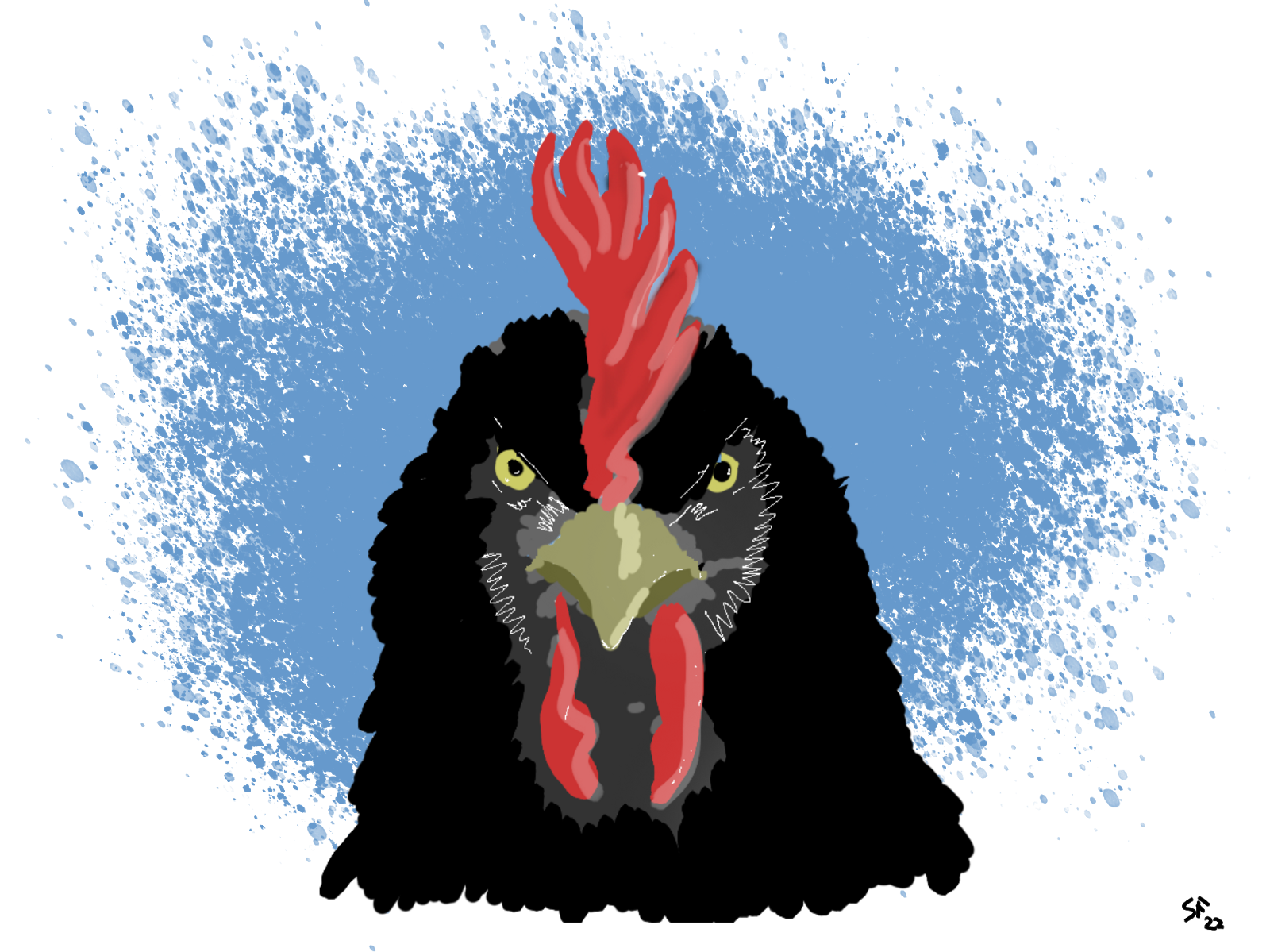 Cartoon of an angry black hen